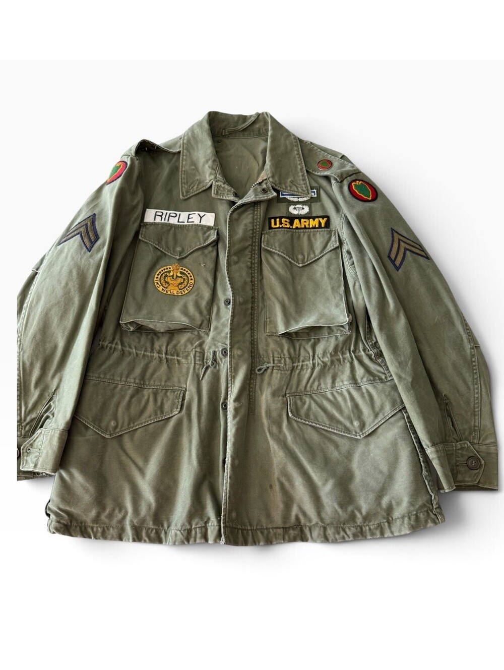 VTG 1953 US Army Ranger M-51 Field Jacket OG107 Parachute Zip 24th Infantry